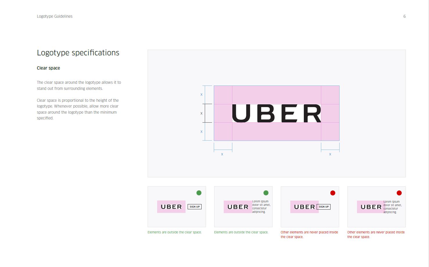 Manual de identidade visual - Espaçamento para respiro do logotipo da Uber