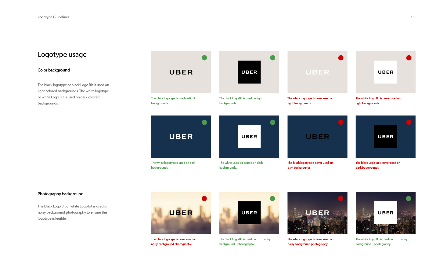 Manual de identidade visual - Exemplos do que NÃO se deve fazer com o logotipo da Uber